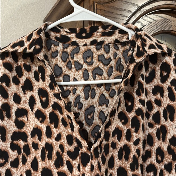 Leopard Print Loose Flowing Long Sleeve Above Knee Length Dress - Picture 2 of 8